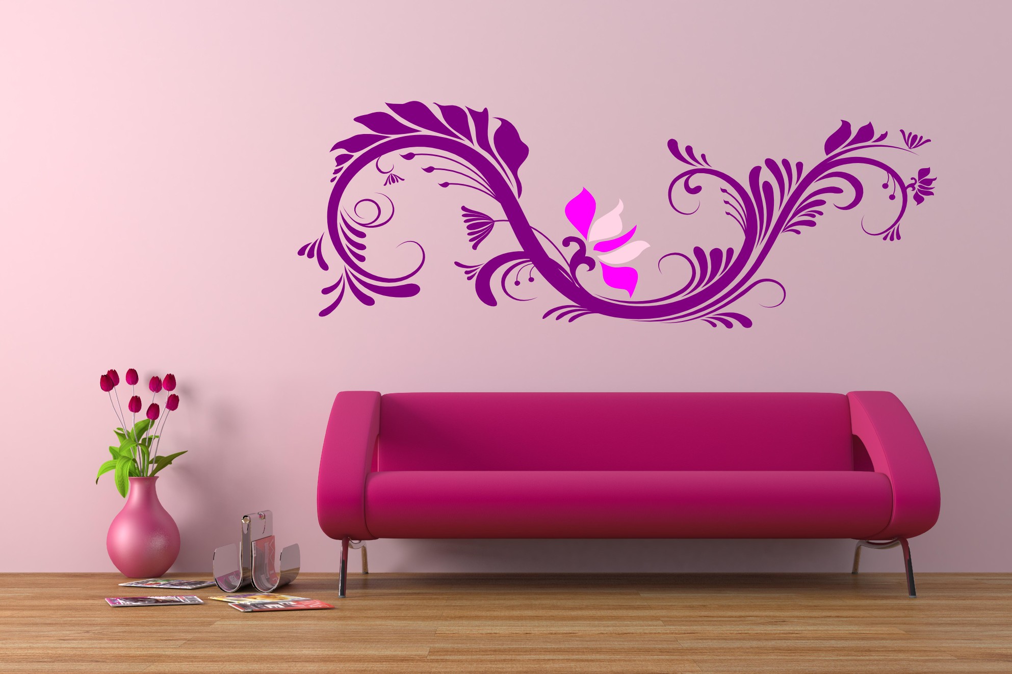 modern-and-stylish-pink-wall-decoration-in-living-room-display