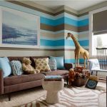 Joyful Living Room Wall Decor With Stripes Assorted Colors Artistic Painting Brown Cover Window